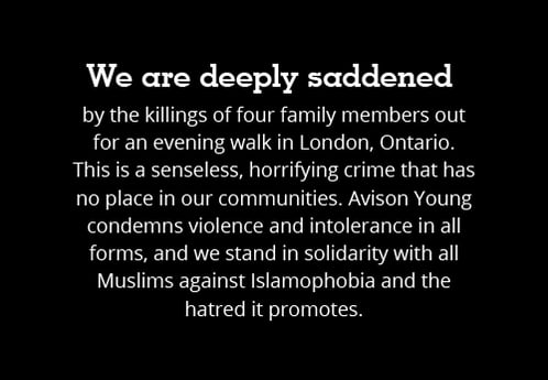 We are deeply saddened by the killings of four family members out for an evening walk in London, Ontario