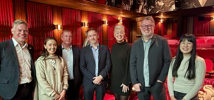 Stephen Cowperthwaite posing with panel guests at the Let's Talk Liverpool event