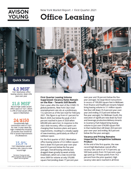 PRESS RELEASE: Avison Young Report Shows Manhattan Office Vacancy Rate Rose to Record Level in the First Quarter