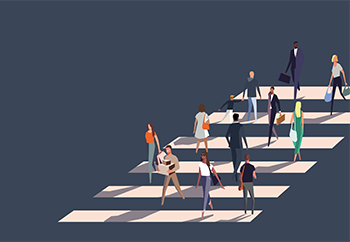 illustration of a crowd of people walking in a crosswalk