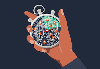 illustration of a hand holding a compass with a city map on the face plate