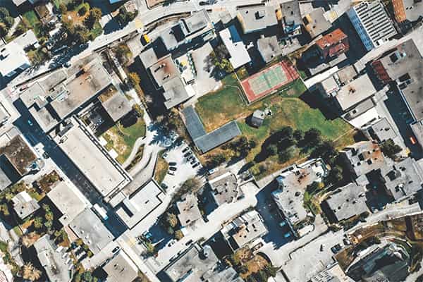 arial view of an urban neighborhood