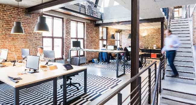 open workspace area in a modern commercial real estate office 