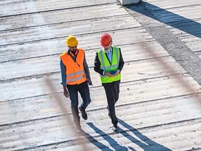 Industrial workers walking