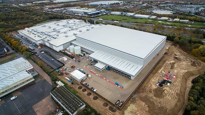Aerial shot of Crown Packaging new development in Peterborough