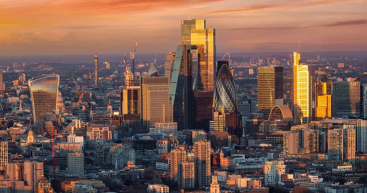 The London skyline at dusk