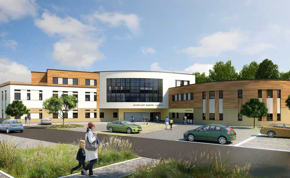 An external CGI image of a large, neighbourhood health centre