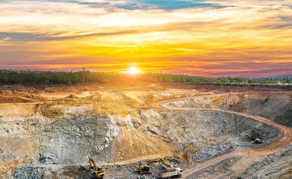 An aerial shot of a quarry at dusk