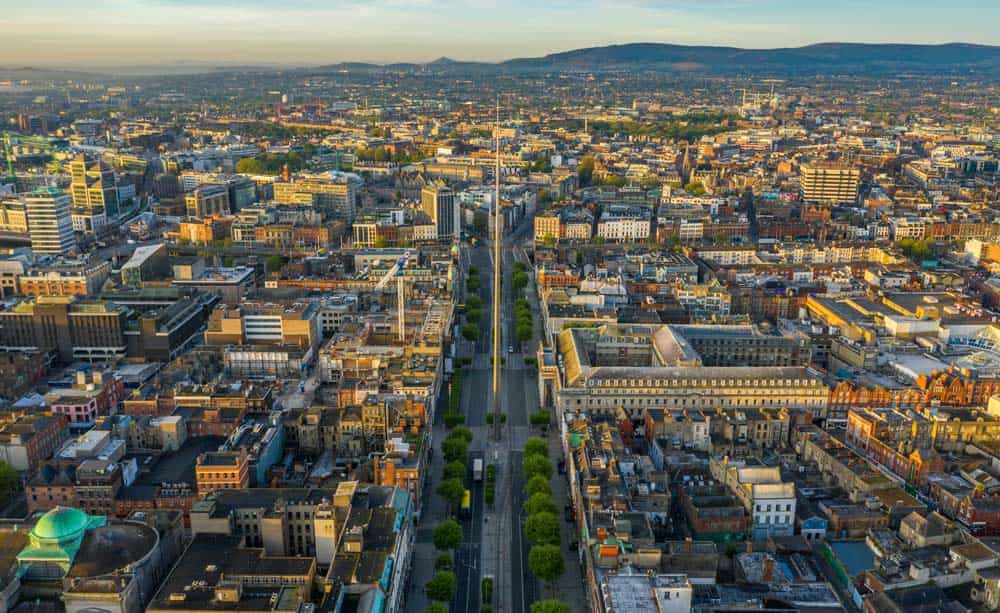An aerial image of a modern downtown city centre